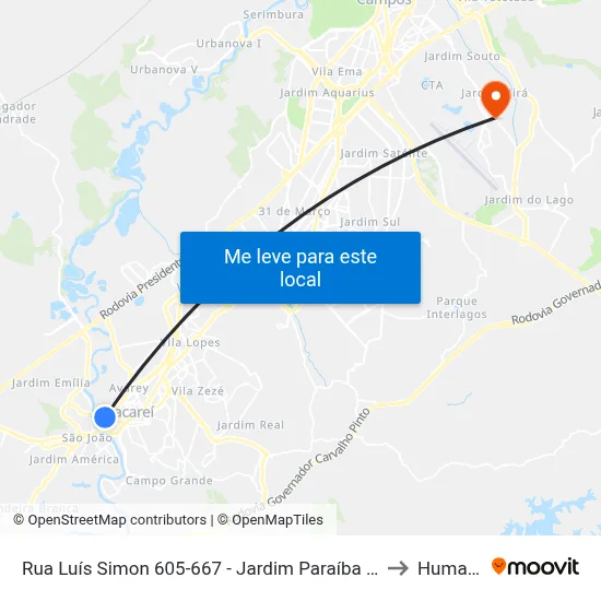 Rua Luís Simon 605-667 - Jardim Paraíba Jacareí - SP Brasil to Humanitas map