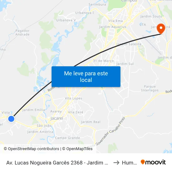 Av. Lucas Nogueira Garcês 2368 - Jardim Esperanca Jacareí - SP Brasil to Humanitas map