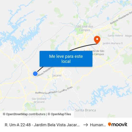 R. Um-A 22-48 - Jardim Bela Vista Jacareí - SP Brasil to Humanitas map