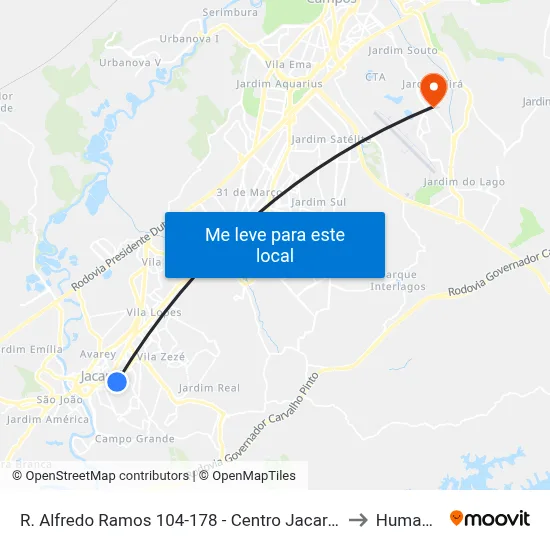 R. Alfredo Ramos 104-178 - Centro Jacareí - SP Brasil to Humanitas map