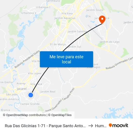 Rua Das Glicínias 1-71 - Parque Santo Antonio Jacareí - SP 12309-600 Brasil to Humanitas map