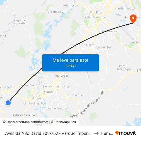 Avenida Nilo David 708-762 - Parque Imperial Jacareí - SP 12329-037 Brasil to Humanitas map