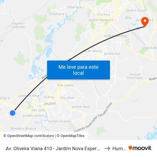 Av. Oliveira Viana 410 - Jardim Nova Esperança Jacareí - SP 12324-550 Brasil to Humanitas map