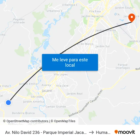 Av. Nilo David 236 - Parque Imperial Jacareí - SP Brasil to Humanitas map