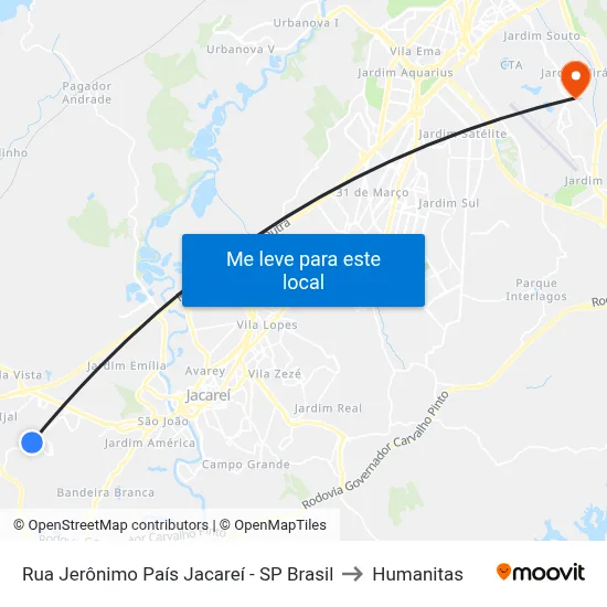 Rua Jerônimo País Jacareí - SP Brasil to Humanitas map