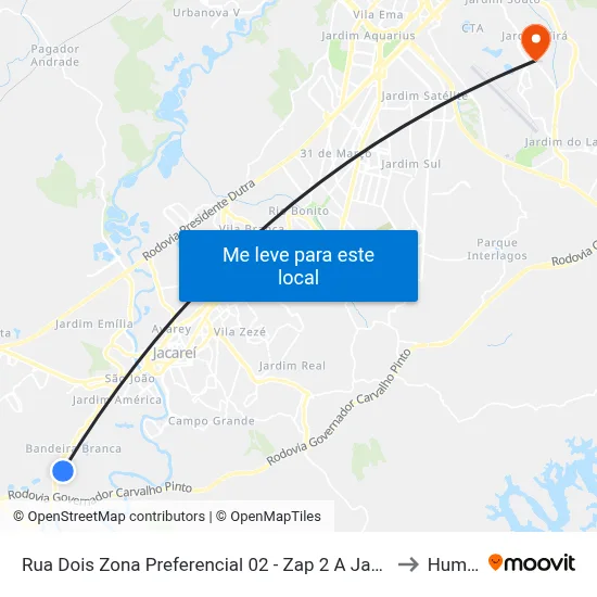 Rua Dois Zona Preferencial 02 - Zap 2 A Jacareí - São Paulo 12323-710 Brasil to Humanitas map