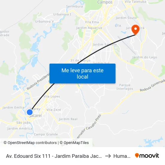 Av. Edouard Six 111 - Jardim Paraiba Jacareí - SP Brasil to Humanitas map
