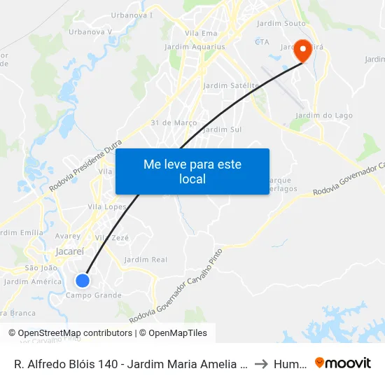 R. Alfredo Blóis 140 - Jardim Maria Amelia Jacareí - SP 12309-720 Brasil to Humanitas map