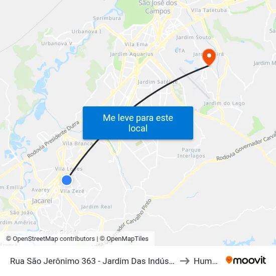 Rua São Jerônimo 363 - Jardim Das Indústrias Jacareí - SP Brasil to Humanitas map