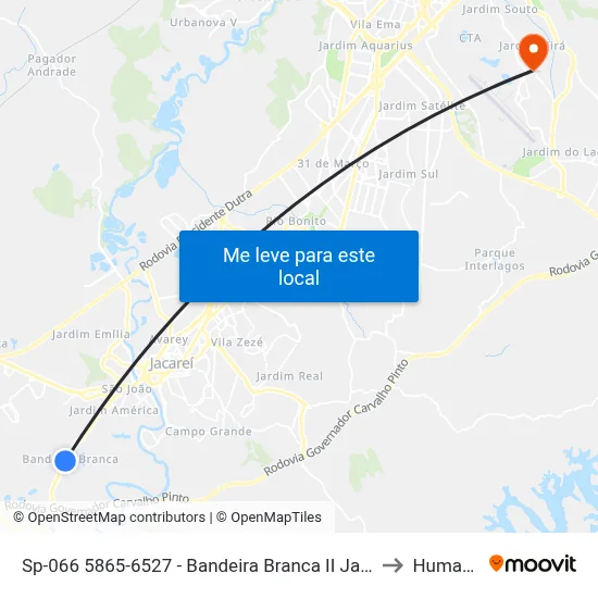 Sp-066 5865-6527 - Bandeira Branca II Jacareí - SP Brasil to Humanitas map