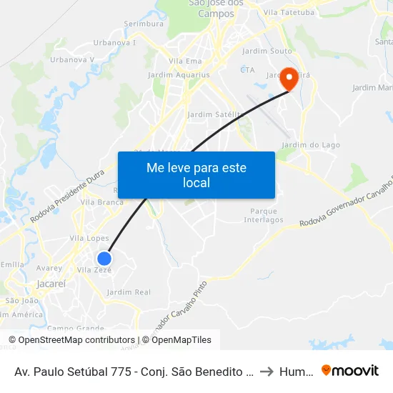 Av. Paulo Setúbal 775 - Conj. São Benedito Jacareí - SP 12310-150 Brasil to Humanitas map