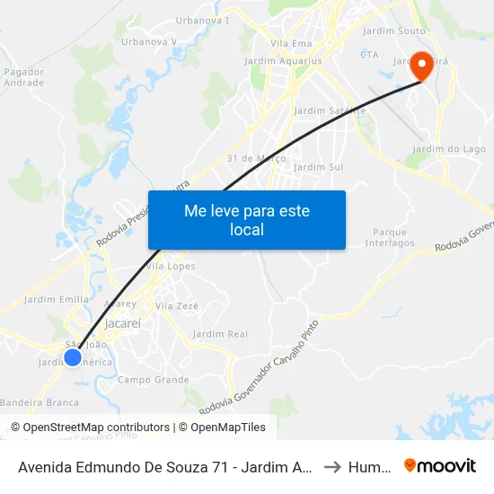 Avenida Edmundo De Souza 71 - Jardim América Jacareí - SP Brasil to Humanitas map