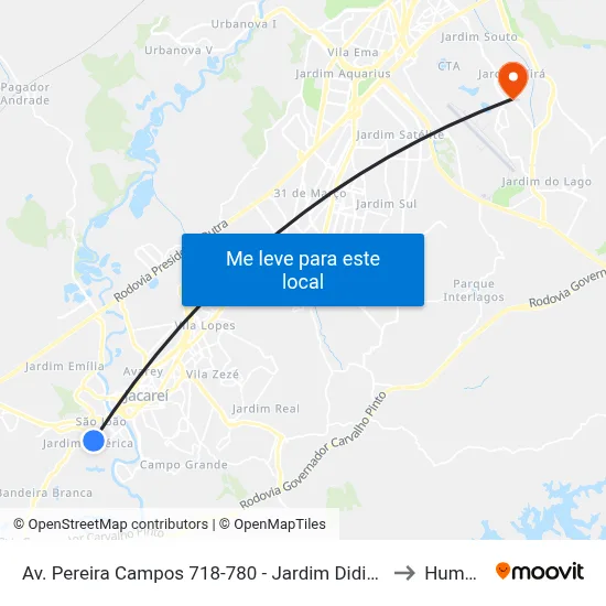 Av. Pereira Campos 718-780 - Jardim Didinha Jacareí - SP Brasil to Humanitas map