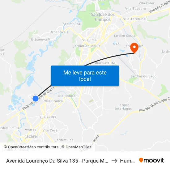 Avenida Lourenço Da Silva 135 - Parque Meia Lua Jacareí - SP Brasil to Humanitas map