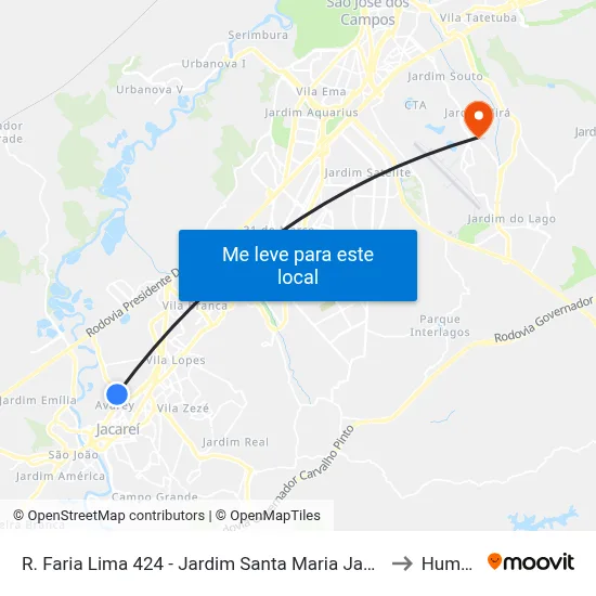 R. Faria Lima 424 - Jardim Santa Maria Jacareí - SP 12328-070 Brasil to Humanitas map