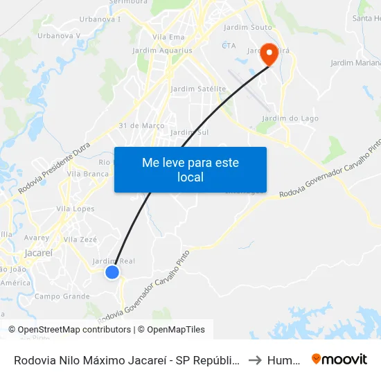 Rodovia Nilo Máximo Jacareí - SP República Federativa Do Brasil to Humanitas map
