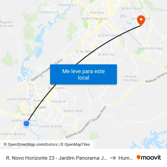 R. Novo Horizonte 23 - Jardim Panorama Jacareí - SP 12323-140 Brasil to Humanitas map