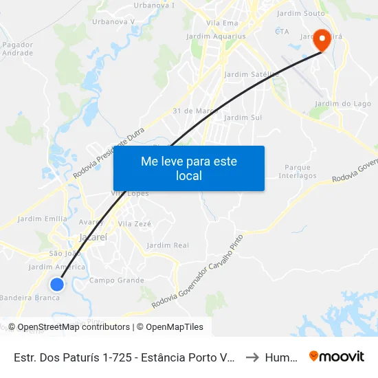 Estr. Dos Paturís 1-725 - Estância Porto Velho Jacareí - SP Brasil to Humanitas map