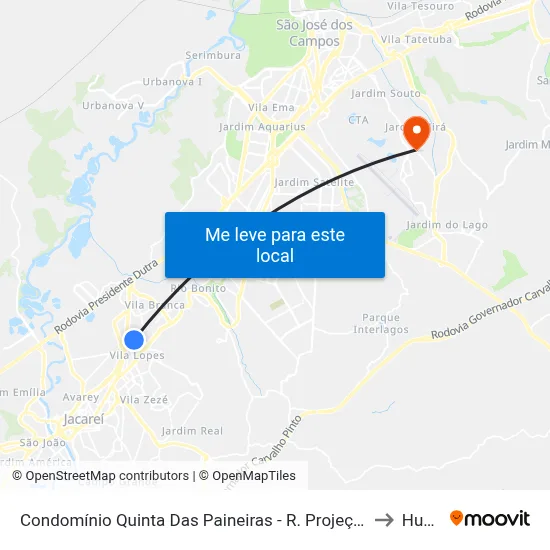 Condomínio Quinta Das Paineiras - R. Projeção São Diego 468 - Jd California Jacareí - SP Brasil to Humanitas map