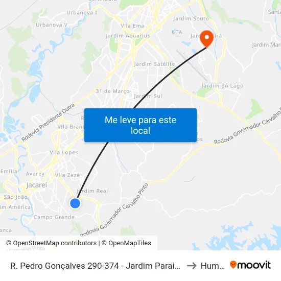 R. Pedro Gonçalves 290-374 - Jardim Paraiso Jacareí - SP 12316-220 Brasil to Humanitas map