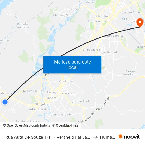 Rua Auta De Souza 1-11 - Veraneio Ijal Jacareí - SP Brasil to Humanitas map