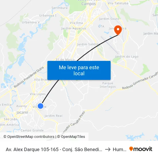 Av. Alex Darque 105-165 - Conj. São Benedito Jacareí - SP 12310-470 Brasil to Humanitas map