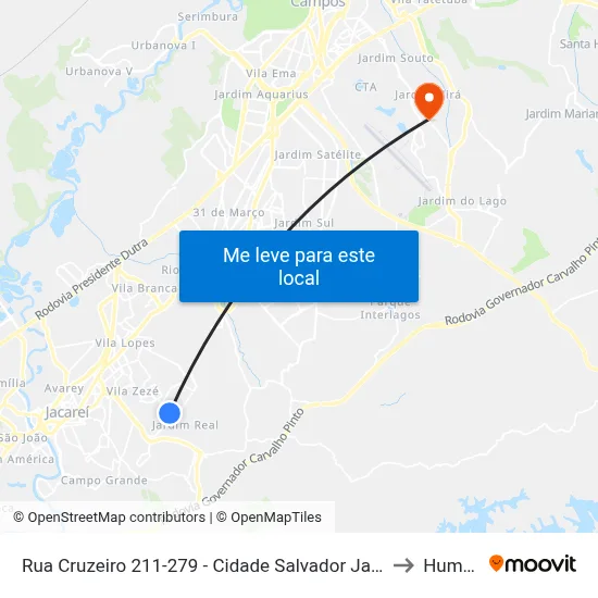 Rua Cruzeiro 211-279 - Cidade Salvador Jacareí - SP 12312-160 Brasil to Humanitas map