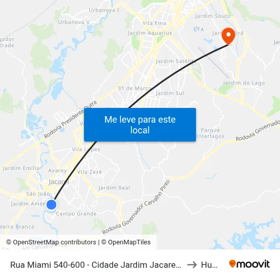 Rua Miami 540-600 - Cidade Jardim Jacareí - SP República Federativa Do Brasil to Humanitas map