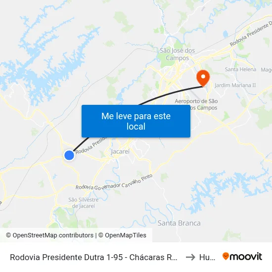 Rodovia Presidente Dutra 1-95 - Chácaras Reunidas Ygarapes Parque Meia Lua Jacareí - SP Brasil to Humanitas map