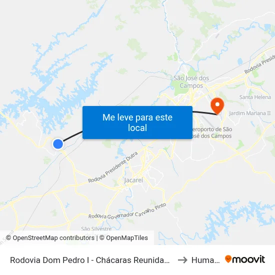 Rodovia Dom Pedro I - Chácaras Reunidas Igarapes SP Brasil to Humanitas map