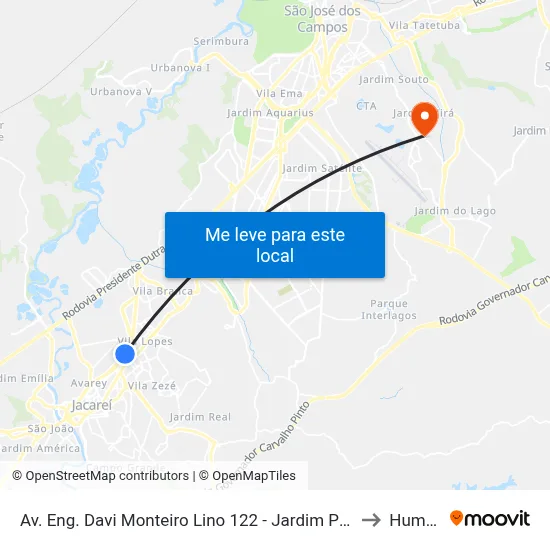 Av. Eng. Davi Monteiro Lino 122 - Jardim Primavera Jacareí - SP Brasil to Humanitas map