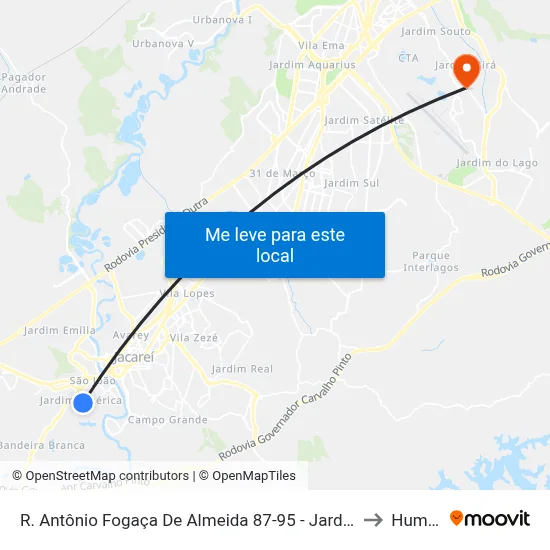 R. Antônio Fogaça De Almeida 87-95 - Jardim America Jacareí - SP Brasil to Humanitas map
