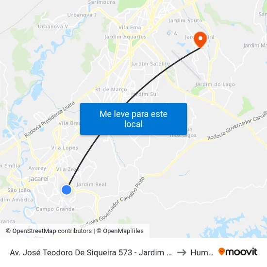 Av. José Teodoro De Siqueira 573 - Jardim Maria Amelia Jacareí - SP Brasil to Humanitas map