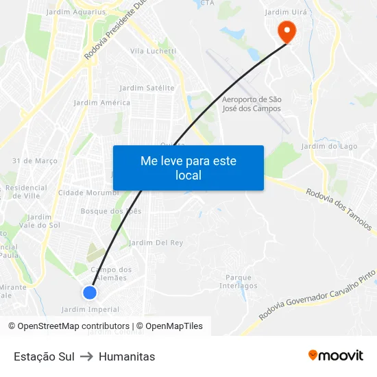 Estação Sul to Humanitas map