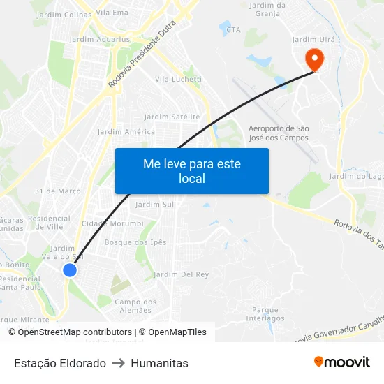 Estação Eldorado to Humanitas map