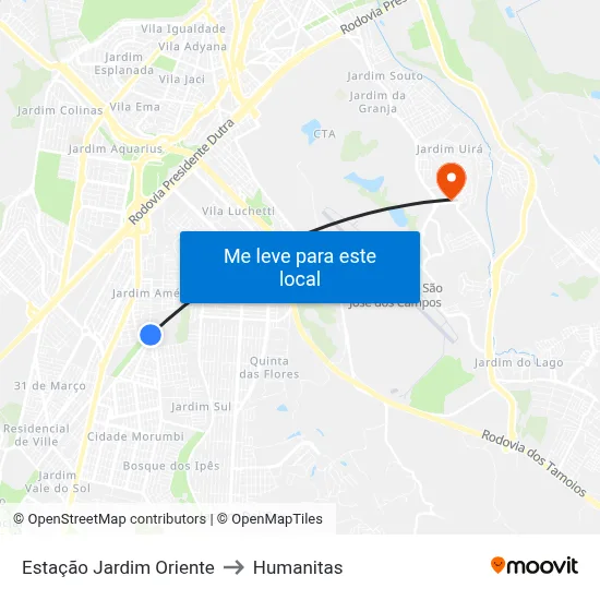 Estação Jardim Oriente to Humanitas map