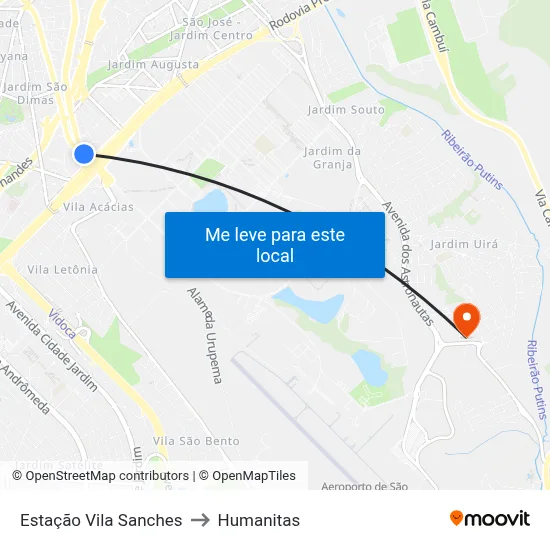Estação Vila Sanches to Humanitas map