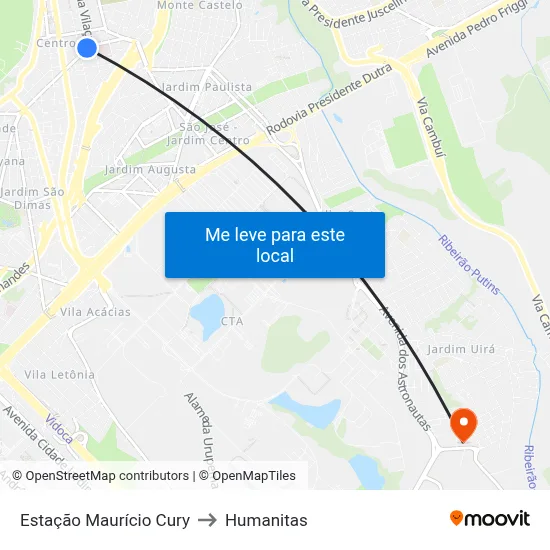 Estação Maurício Cury to Humanitas map
