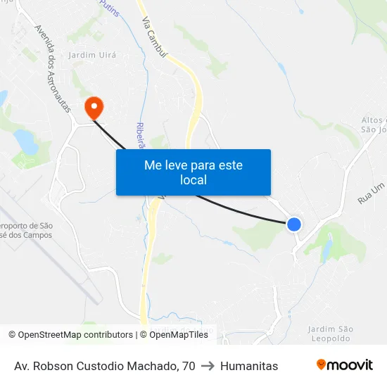 Av. Robson Custodio Machado, 70 to Humanitas map