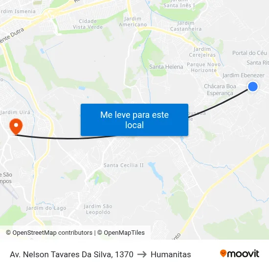 Av. Nelson Tavares Da Silva, 1370 to Humanitas map
