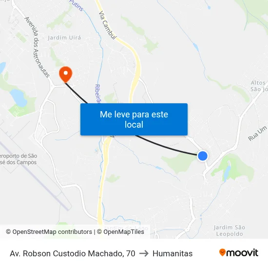 Av. Robson Custodio Machado, 70 to Humanitas map