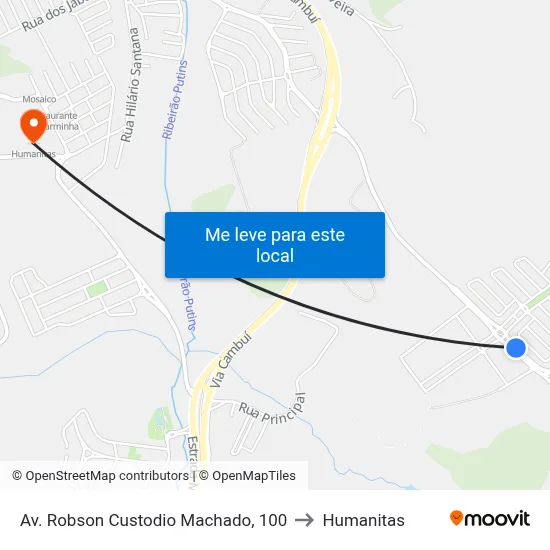 Av. Robson Custodio Machado, 100 to Humanitas map