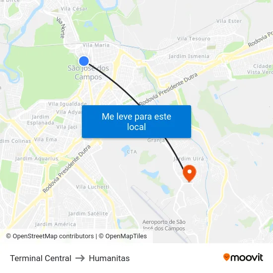Terminal Central to Humanitas map