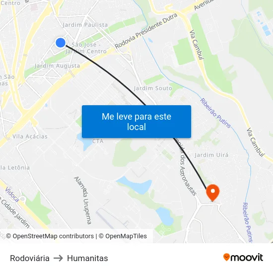 Rodoviária to Humanitas map