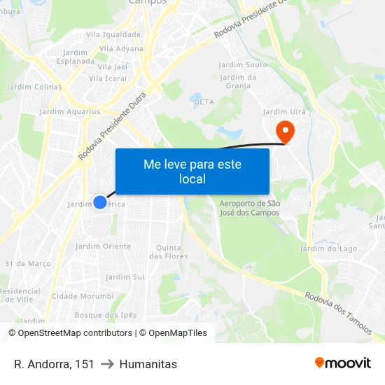 R. Andorra, 151 to Humanitas map