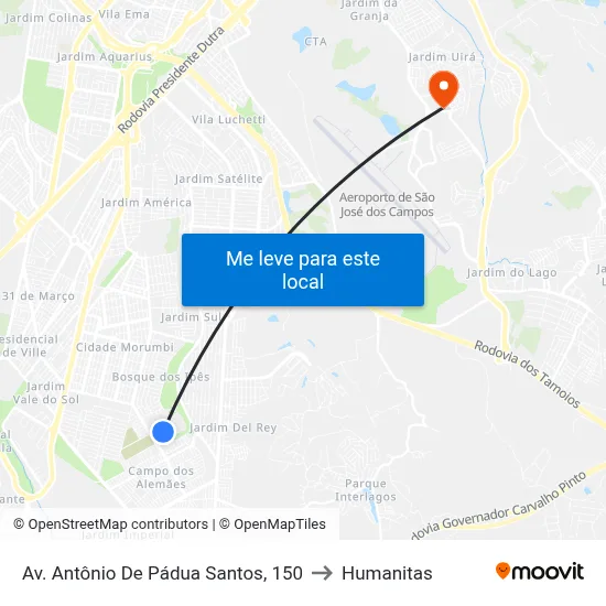 Av. Antônio De Pádua Santos, 150 to Humanitas map