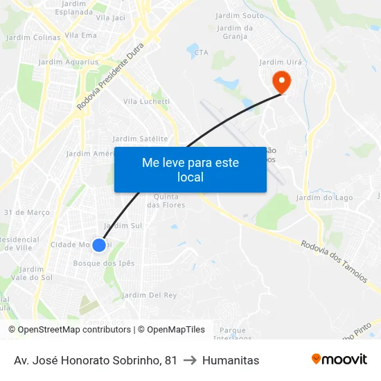 Av. José Honorato Sobrinho, 81 to Humanitas map