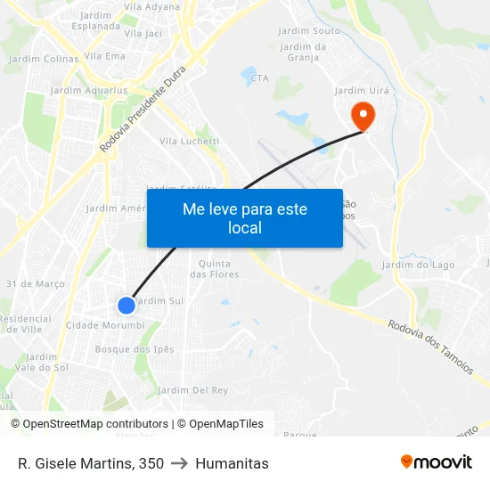 R. Gisele Martins, 350 to Humanitas map