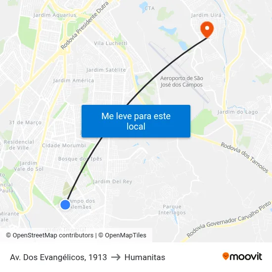 Av. Dos Evangélicos, 1913 to Humanitas map