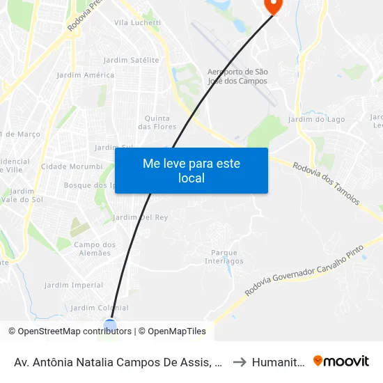 Av. Antônia Natalia Campos De Assis, 345 to Humanitas map